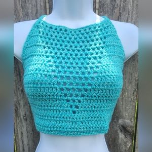 Turqouise Blue Crochet Halter Top, Boho, Festival. 💕Size M/L